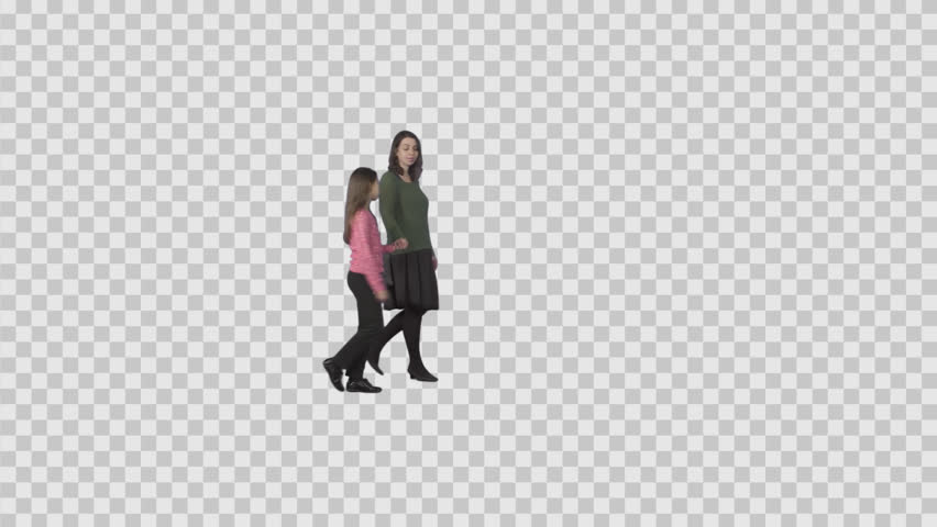 Chatting Mother U0026 Girl Teenager Stroll U0026 Hold The Hands. Footage With Alpha Channel. - Sister, Transparent background PNG HD thumbnail