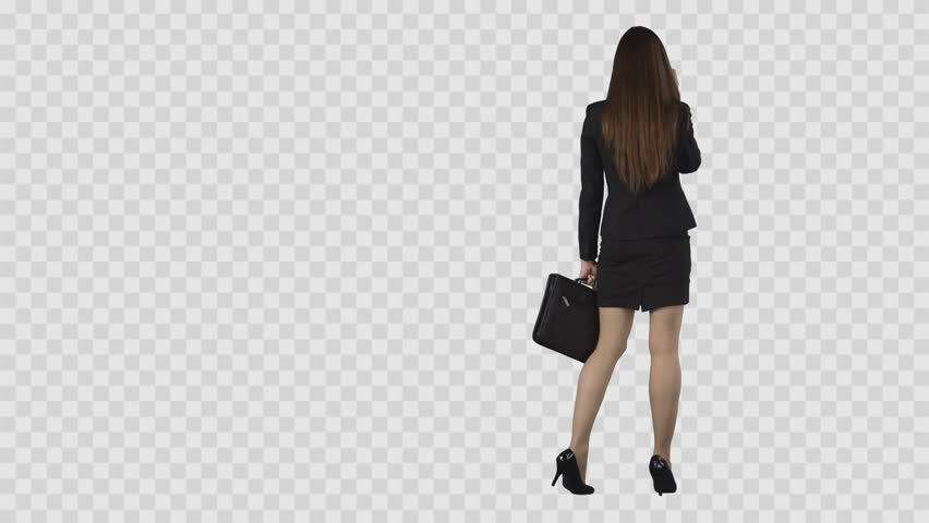 Attractive Business Woman In Short Skirt Is Strolling And Talking By Phone. Back View. - Sitting, Transparent background PNG HD thumbnail