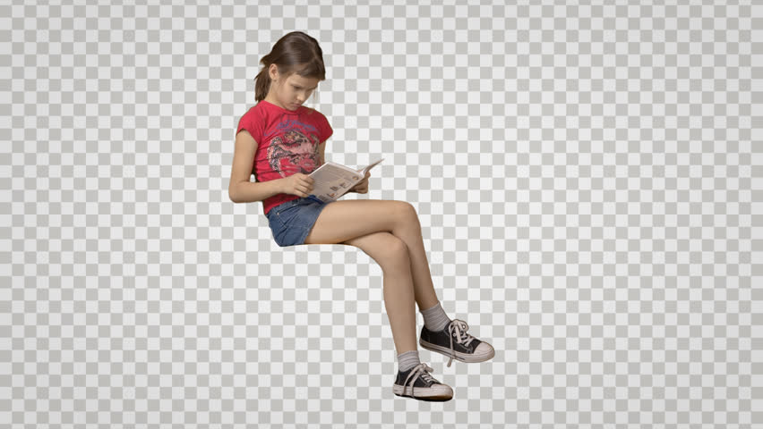 Little Girl In Red T Shirt Sits, Reads The Book U0026 Waits. Side - Sitting, Transparent background PNG HD thumbnail