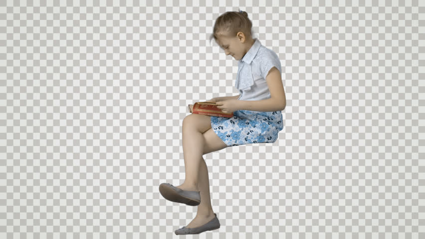 Little Girl Sits And Reads A Book. Footage With Alpha Channel. File Format   - Sitting, Transparent background PNG HD thumbnail