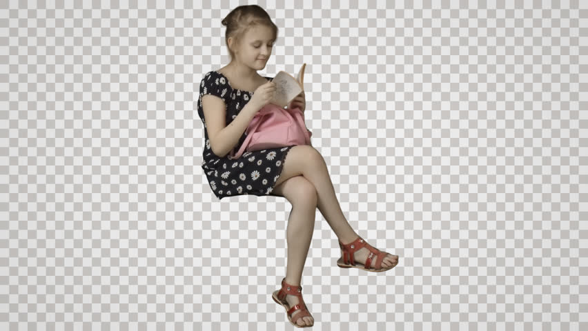 Sitting Little Girl Reads The Book. Footage With Transparent Background. File Format   Mov - Sitting, Transparent background PNG HD thumbnail