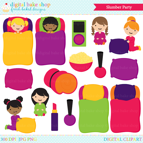 Girls Slumber Party Digital Clip Art: This Digital Clipart Set Includes 6 Girls, Sleeping - Slumber Party, Transparent background PNG HD thumbnail