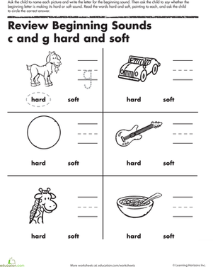Kindergarten Reading U0026 Writing Worksheets: Review Beginning Sounds C And G - Soft Sound Black And White, Transparent background PNG HD thumbnail