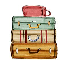 Black And White Luggage Clip Art - Stacked Luggage, Transparent background PNG HD thumbnail