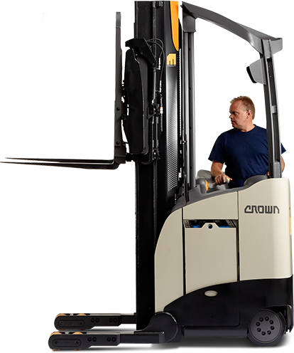Forklift Operator On A Crown Reach Truck - Stand Up Forklift, Transparent background PNG HD thumbnail