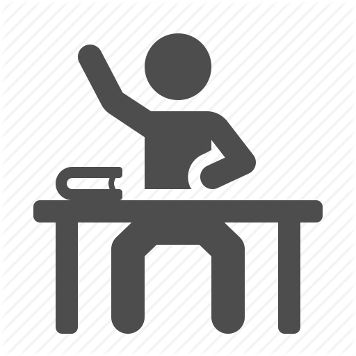 Book, Classroom, Desk, Question, Raising Hand, School, Student Icon - Student At Desk, Transparent background PNG HD thumbnail