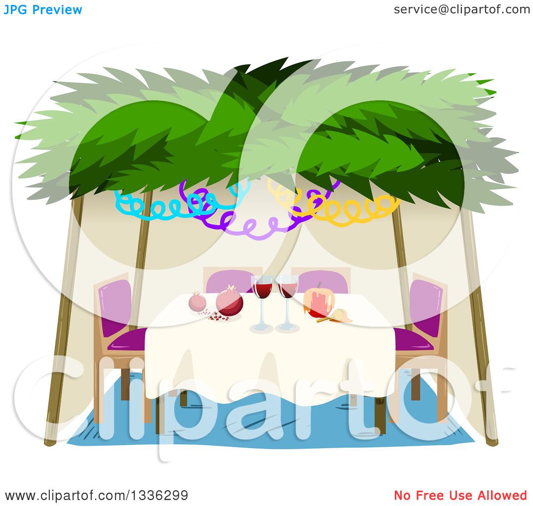 Clipart Of A Jewish Sukkah For Sukkot With A Honey Apple, Wine And Pomegranates   Royalty Free Vector Illustration By Liron Peer - Sukkah, Transparent background PNG HD thumbnail