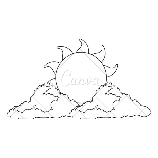 Sun And Clouds PNG Black And White - 550x550 Sun And Clouds