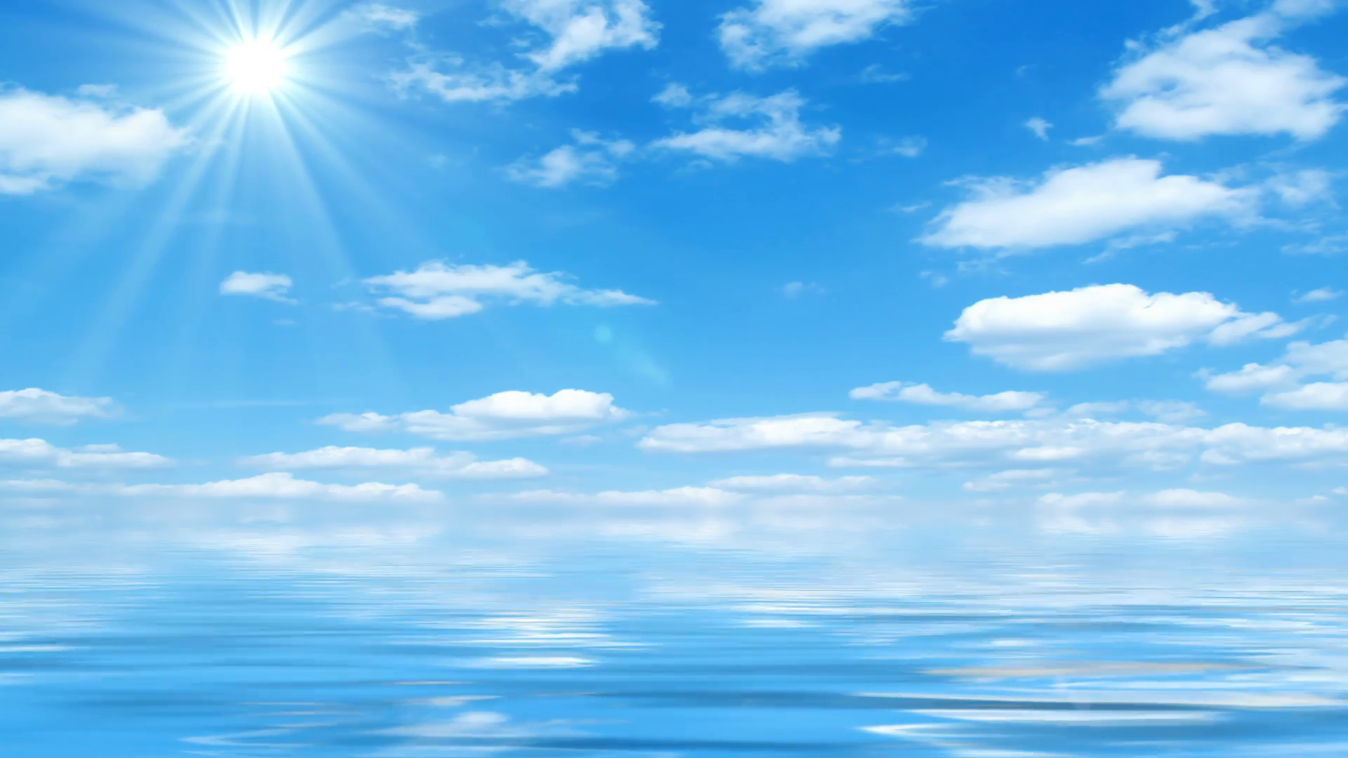 Beautiful Sea On Sunny Day With Blue Sky Reflecting In Water   Beautiful Sea Horizon, Sunshine, Blue Sky With Fluffy Clouds And Water Reflection. - Sunny Sky, Transparent background PNG HD thumbnail