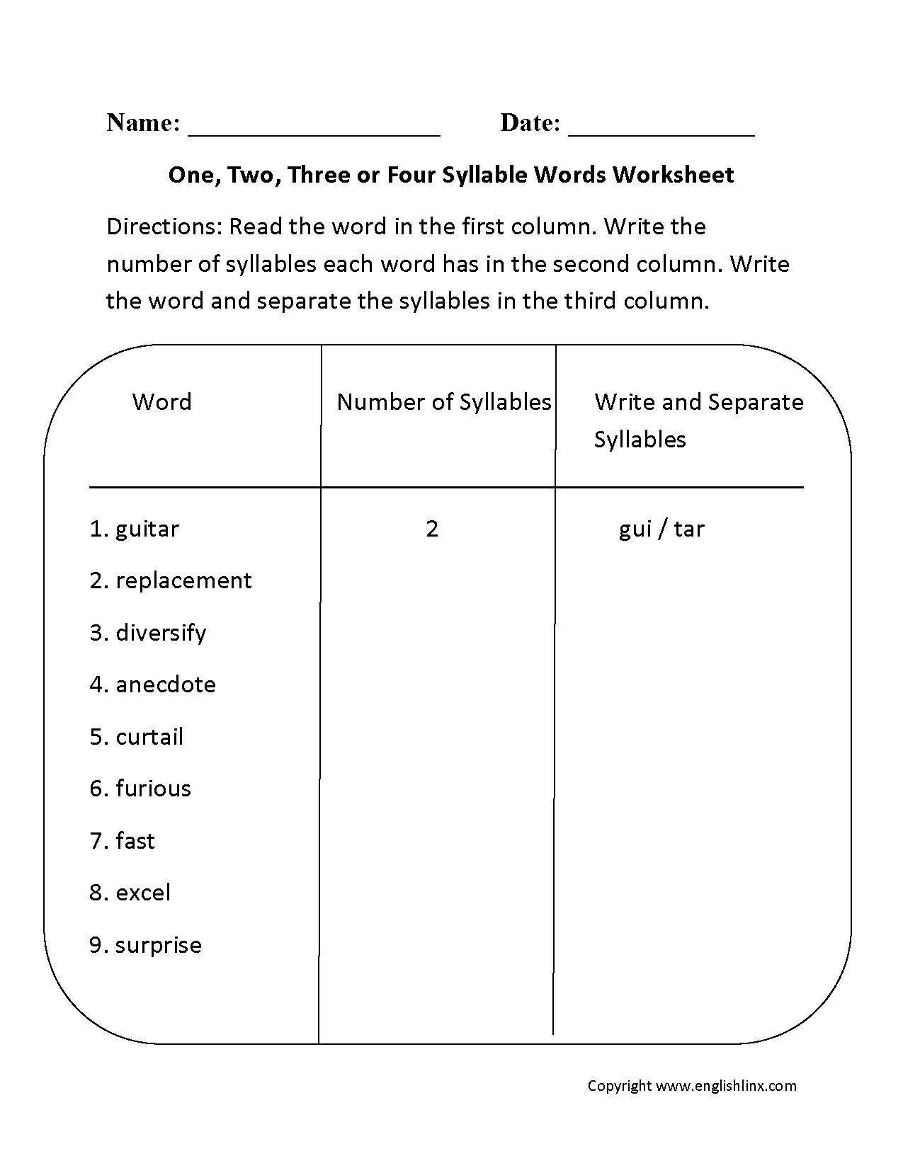 Syllable Words Worksheet - Syllables, Transparent background PNG HD thumbnail