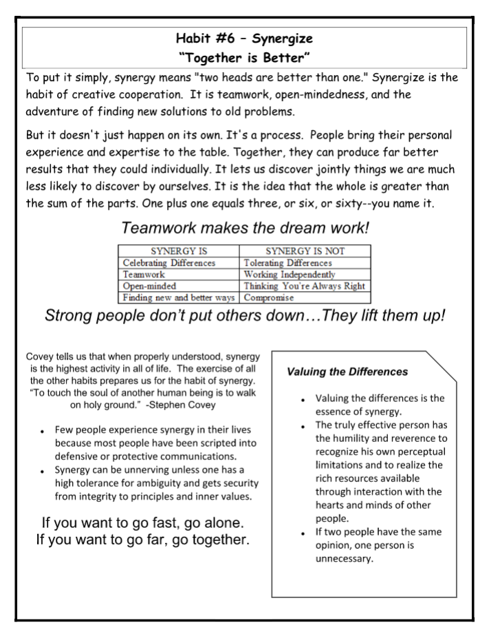 Habit 6 Synergize Info Sheet - Synergize, Transparent background PNG HD thumbnail