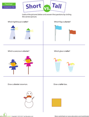 Preschool Math Worksheets: Comparing: Short Vs. Tall - Tall And Short Objects, Transparent background PNG HD thumbnail