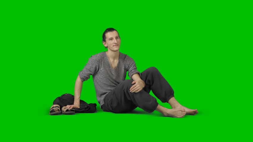 Barefooted Young Man Is Sitting On The Grass U0026 Looking Around. Front View Footage With - Tall Man, Transparent background PNG HD thumbnail