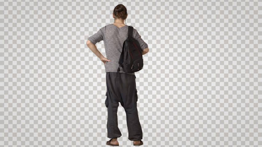 Standing Young Man In Ethnic Clothes Waits. Yogi With Manu0027S Bun Back View Footage With - Tall Man, Transparent background PNG HD thumbnail