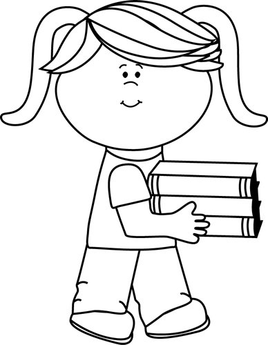 Black And White Little Girl Carrying A Stack Of Books - Tall Stack Of Books Black And White, Transparent background PNG HD thumbnail
