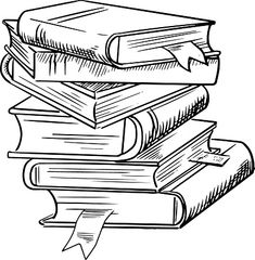 Tall Stack Of Books PNG Black And White - Stack-of-books-with Bo