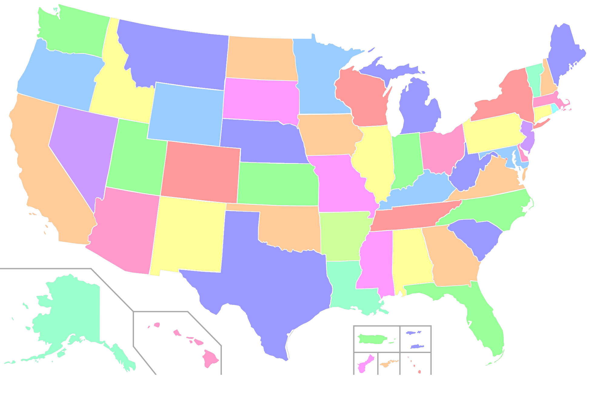 File:us States And Territories 1970X1340.png - Territory, Transparent background PNG HD thumbnail