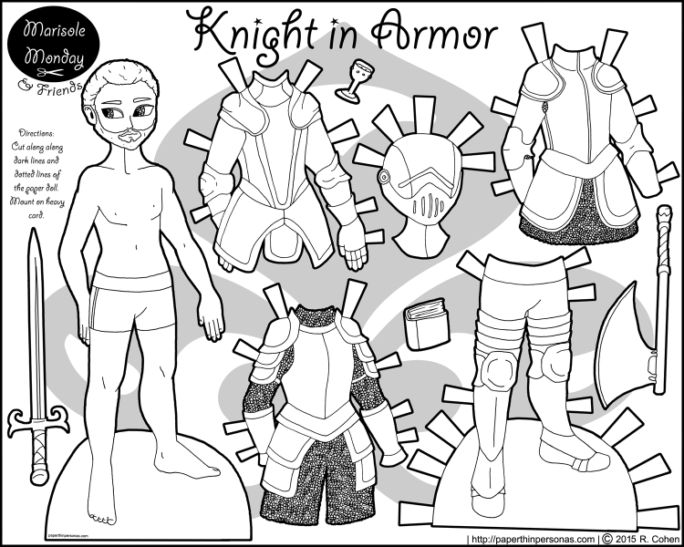 A Knight Paper Doll For Boys Or Girls With Four Pieces Of Armor, Weapons And - Thin Boy Black And White, Transparent background PNG HD thumbnail