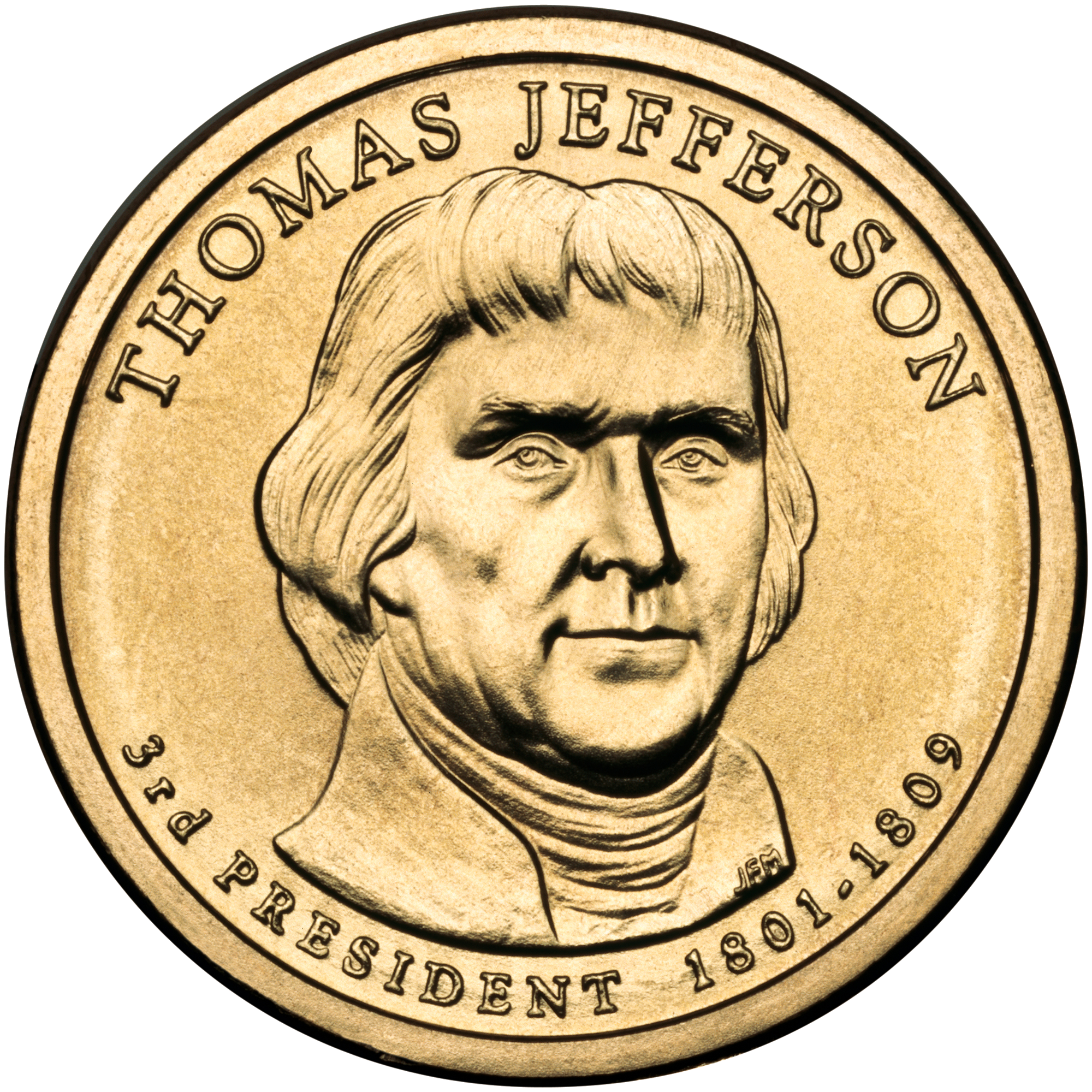 File:thomas Jefferson Presidential $1 Coin Obverse.png - Thomas Jefferson, Transparent background PNG HD thumbnail