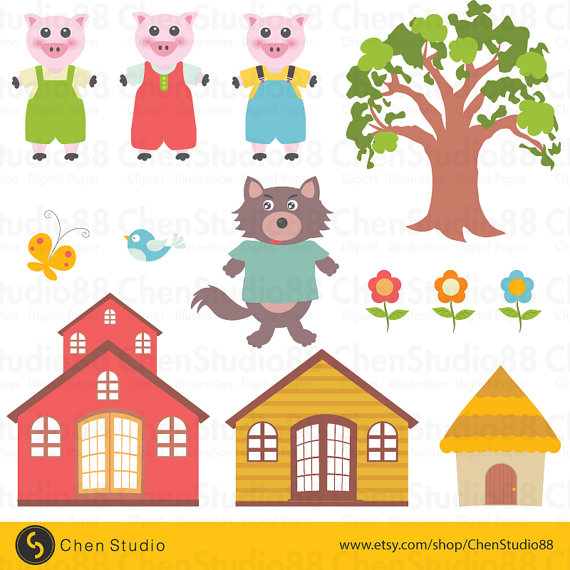 Three Little Pigs Vector   Digital Clipart   Instant Download   Eps, Png Files Included From Chenstudio88 On Etsy Studio - Three Little Pigs, Transparent background PNG HD thumbnail