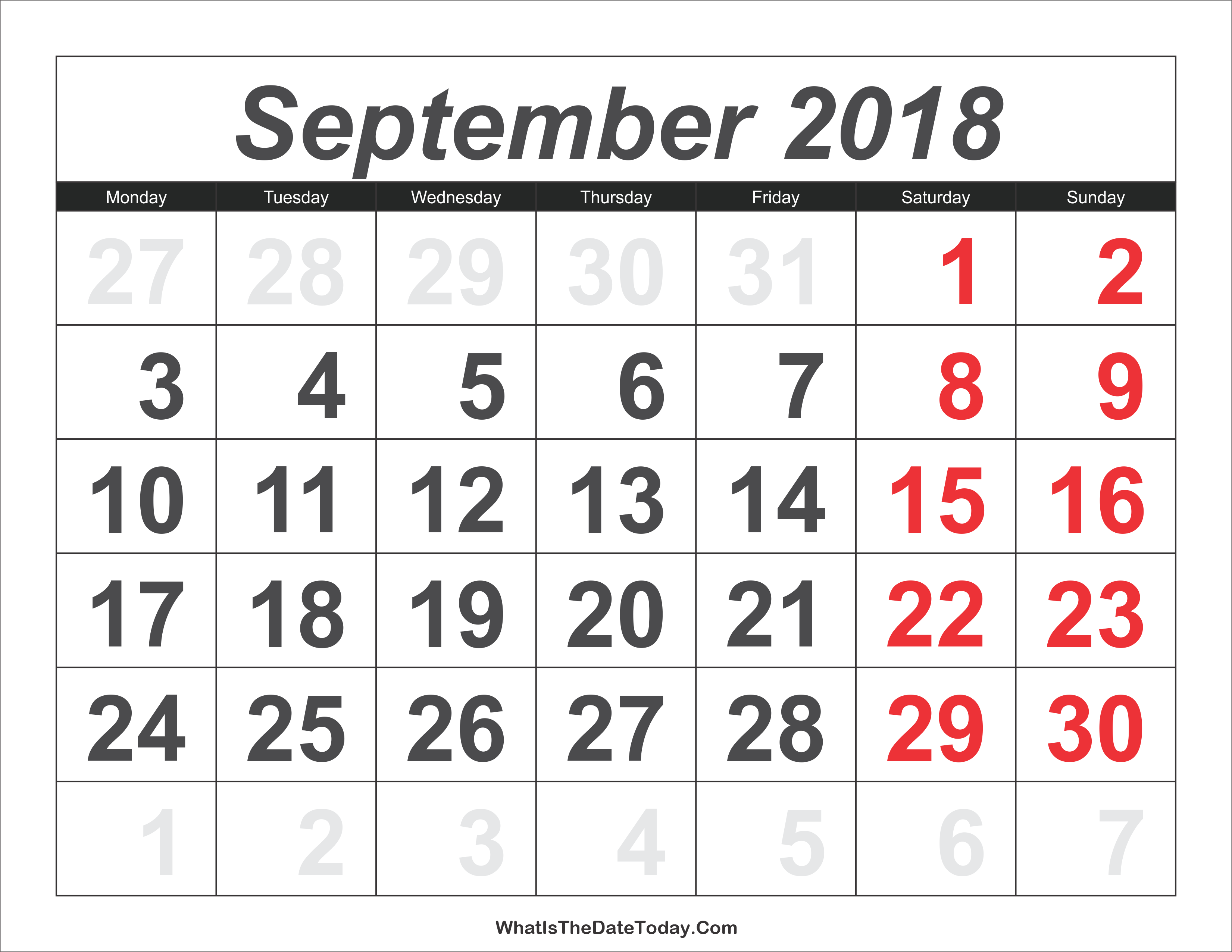 Printable September 2018 Cale