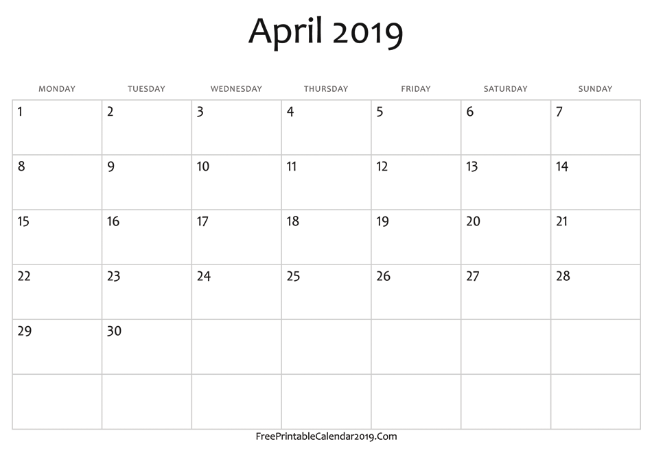 Blank April Calendar 2019 Editable - Thursday September 19 Calendar, Transparent background PNG HD thumbnail