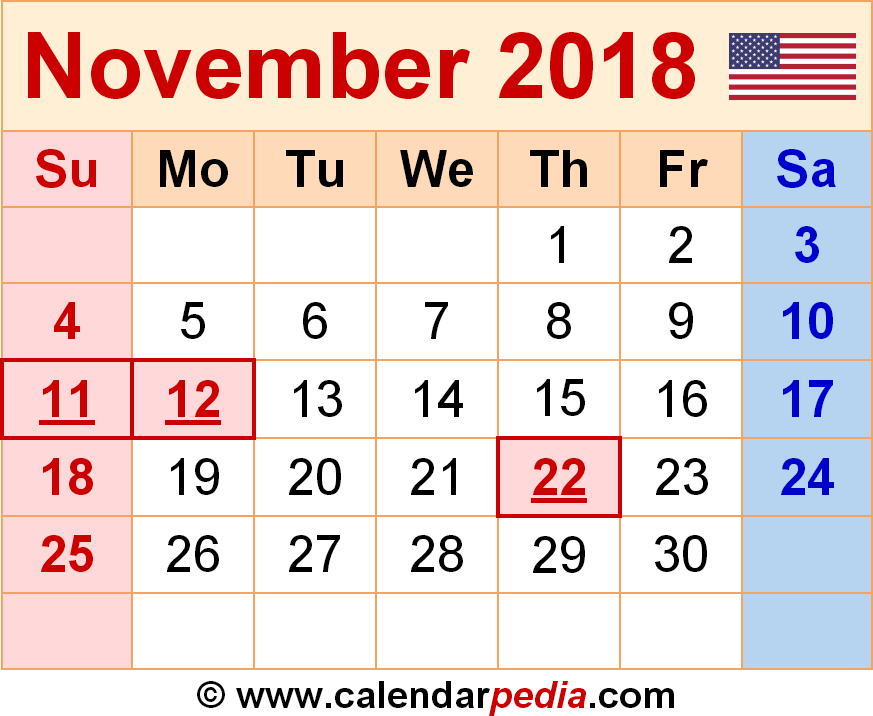 3 months calendar October/Nov