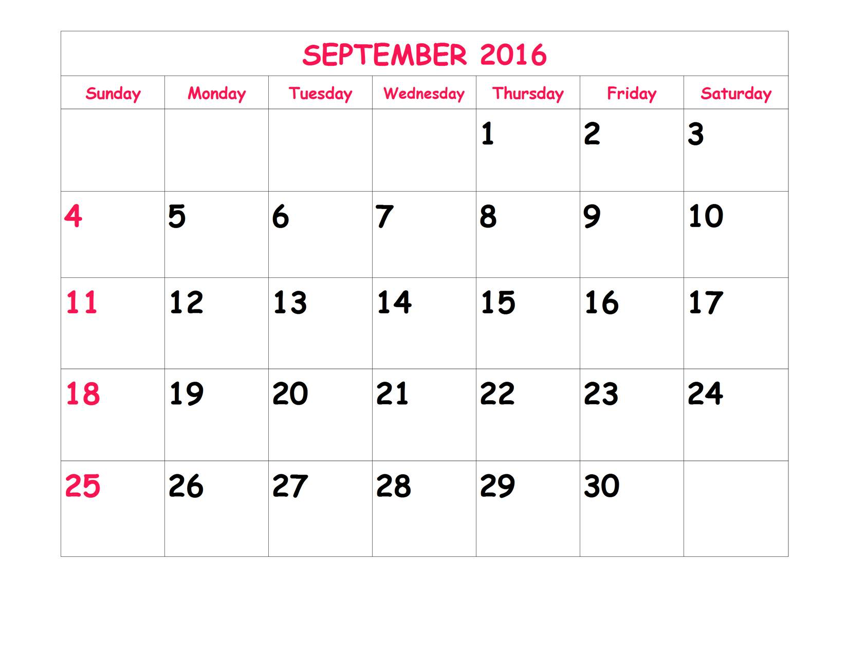 September 2016 Calendar Download, Thursday September 19 Calendar PNG - Free PNG