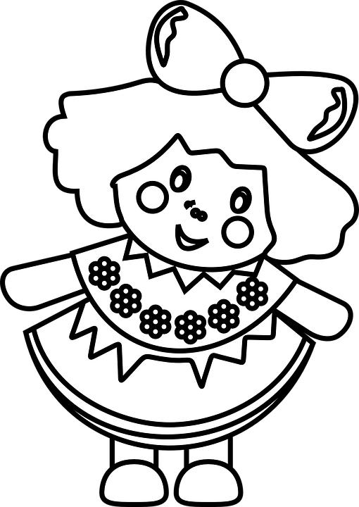 Doll Girl Toy Childhood Cartoon Kid Play - Toys Black And White, Transparent background PNG HD thumbnail