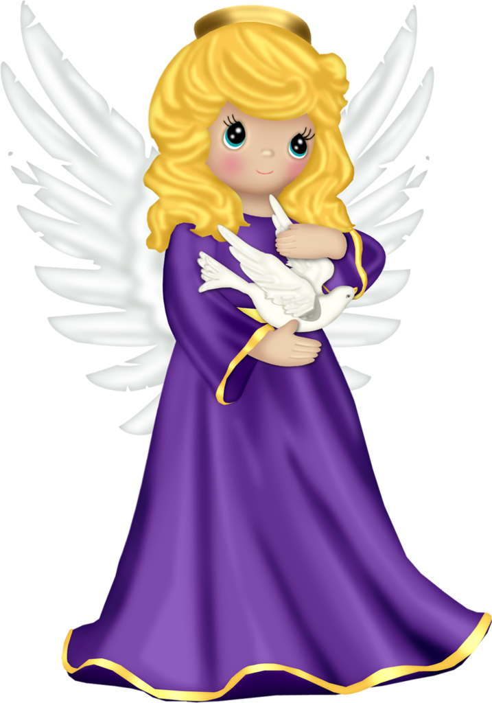 Tree Full Of Angels Png - Cute Angel With Purple Robe And Dove Free Png Clipart, Transparent background PNG HD thumbnail