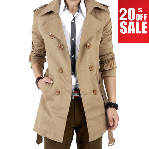 2017 New Autumn Double Breasted Men Trench Coats - Trench Coat, Transparent background PNG HD thumbnail