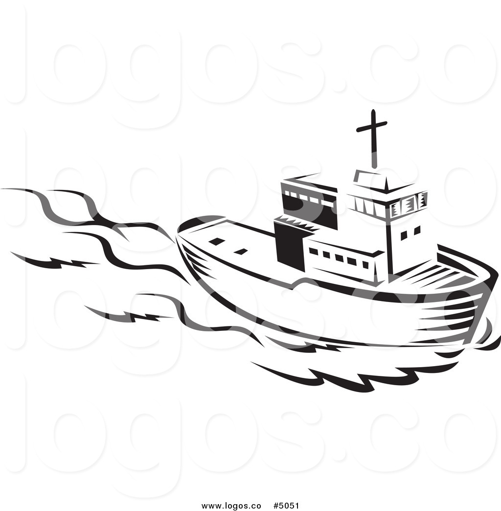 Royalty Free Vector Of A Black And White Tug Boat Logo - Tugboat Black And White, Transparent background PNG HD thumbnail
