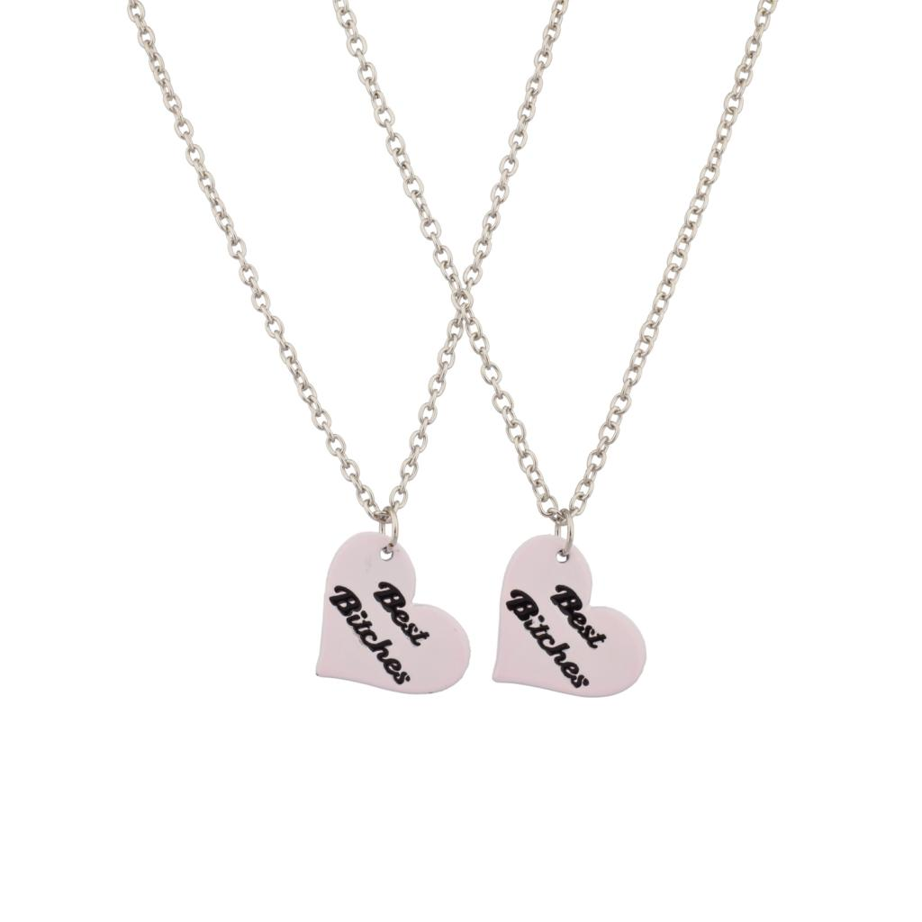 Candy Heart Best Bitches Light Pink Bff Best Friends Forever Necklace Set (2 Pc) - Two Friends Black And White, Transparent background PNG HD thumbnail