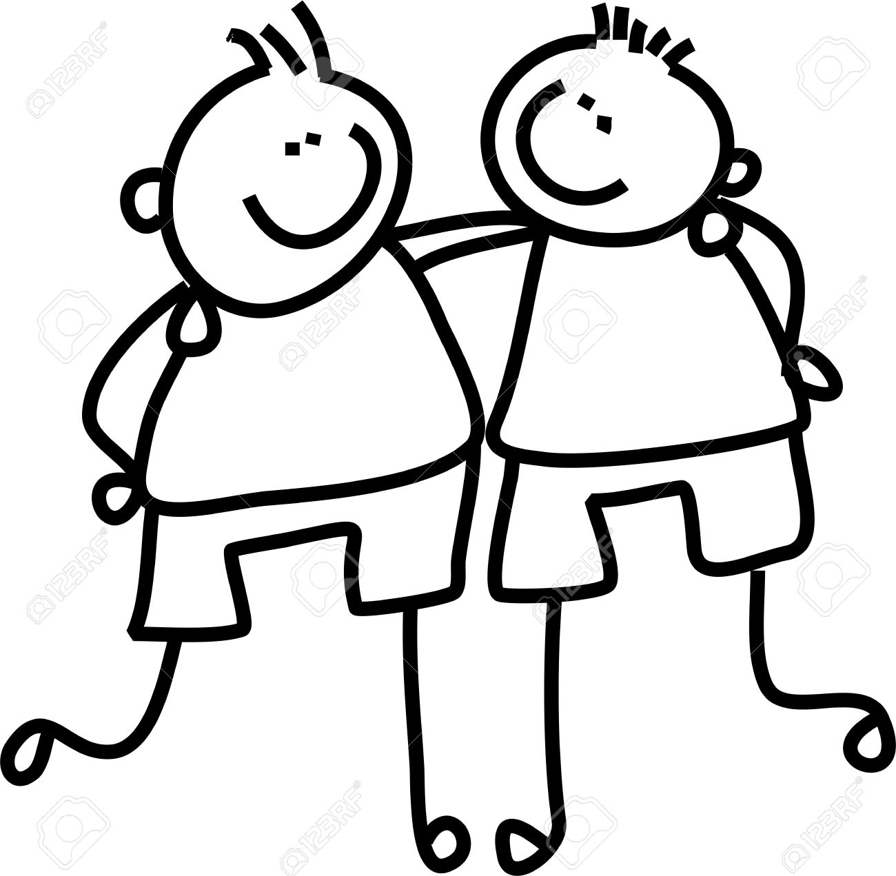 Two Friends PNG Black And White - Line Drawing  Two Li