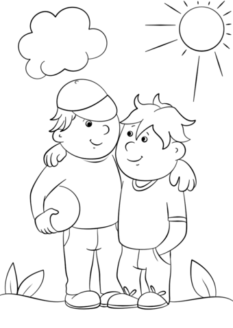 Two Best Friends Coloring Page - Two Friends Black And White, Transparent background PNG HD thumbnail