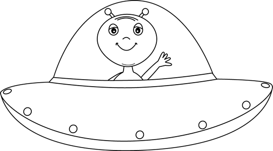 Black And White Alien In Ufo Clip Art - Ufo Black And White, Transparent background PNG HD thumbnail