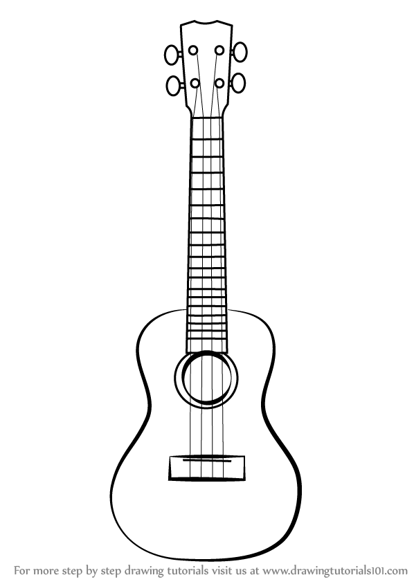 Learn How To Draw A Ukulele (Musical Instruments) Step By Step : Drawing Tutorials - Ukulele Black And White, Transparent background PNG HD thumbnail