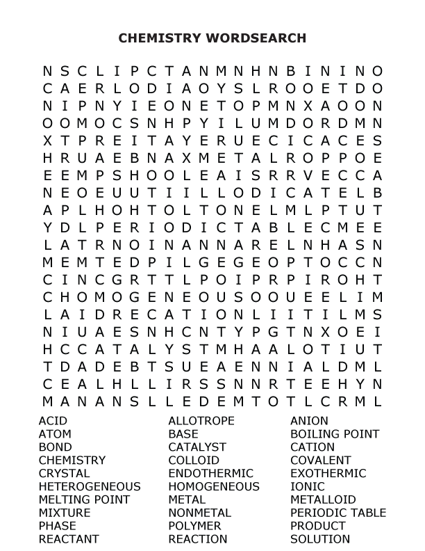 Under Table Words PNG Black And White - Chemistry Word Search