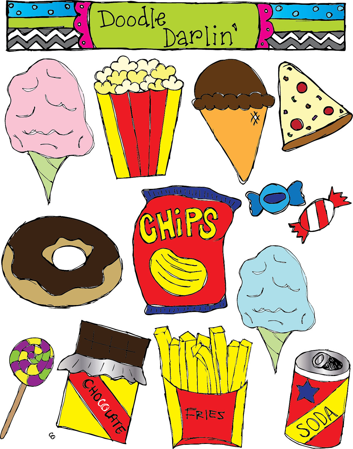 Junk Food Combo Clipart Set Instant Download By Doodledarlin - Unhealthy Foods For Kids, Transparent background PNG HD thumbnail