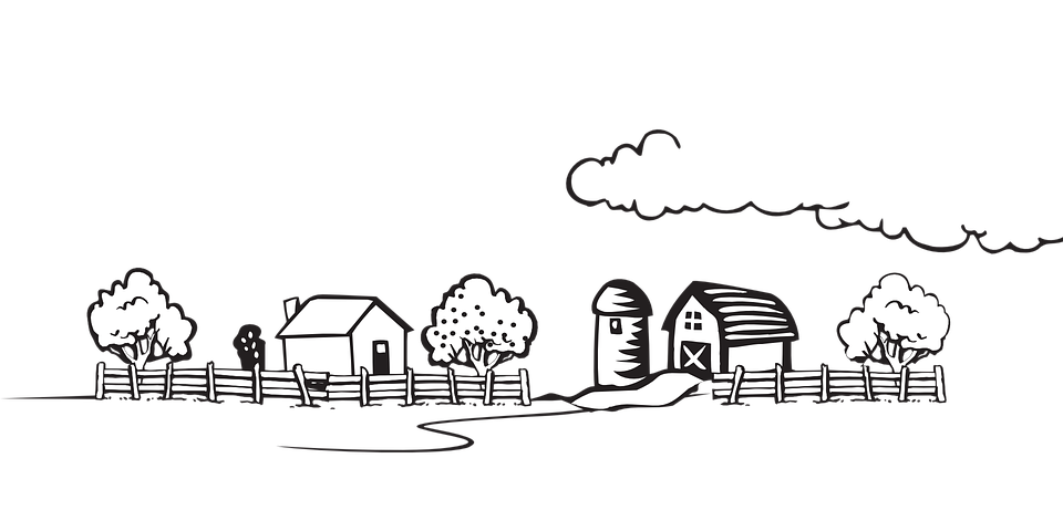 Landscape Rural Village Area Trees Houses - Village Black And White, Transparent background PNG HD thumbnail