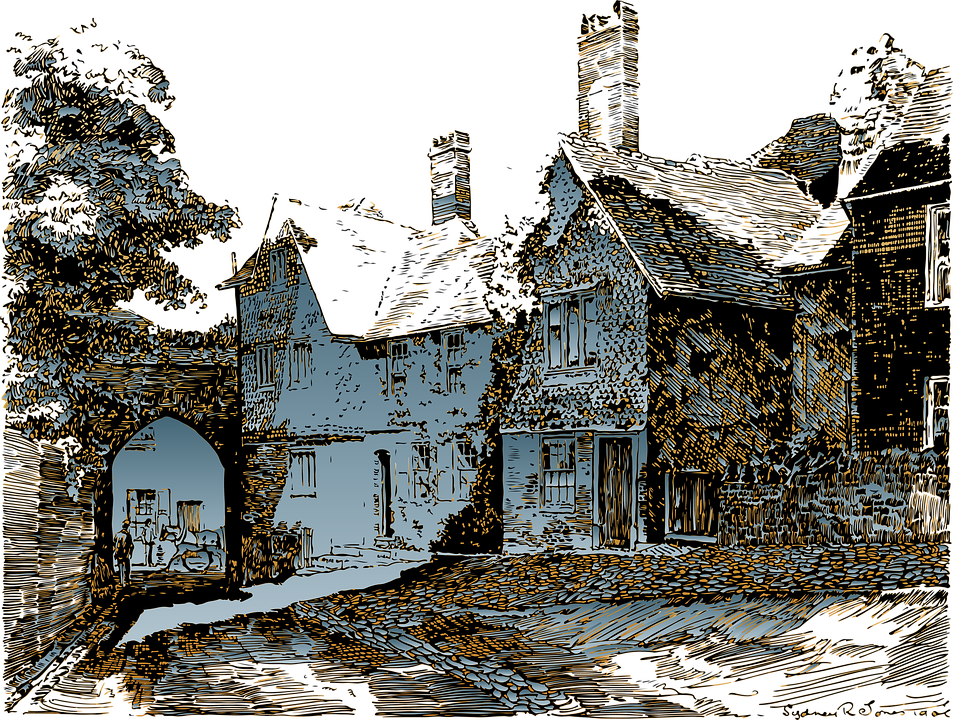 Village Houses Old Medieval - Village Black And White, Transparent background PNG HD thumbnail