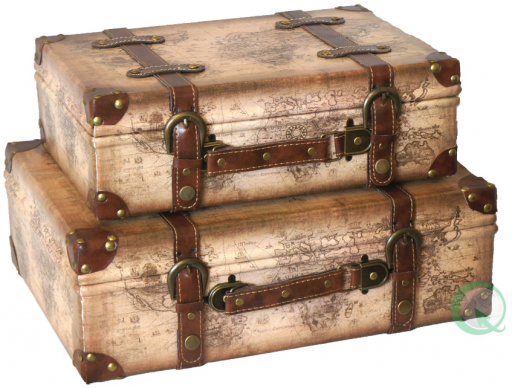 Old World Map Leather Vintage Style Suitcase - Vintage Suitcase, Transparent background PNG HD thumbnail