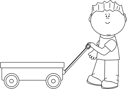 Black And White Boy Pulling A Wagon - Wagon Black And White, Transparent background PNG HD thumbnail