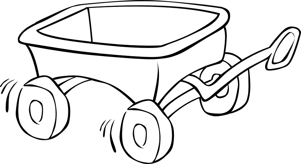Wagon, Carriage, Toys, Child, Running, Outlines - Wagon Black And White, Transparent background PNG HD thumbnail