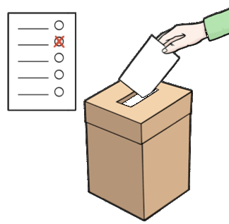 Eine Cartoonzeichnung Von Einem Stimmzettel. Ein Wähler Wirft Den Stimmzettel In Eine Wahlurne. - Wahlurne, Transparent background PNG HD thumbnail