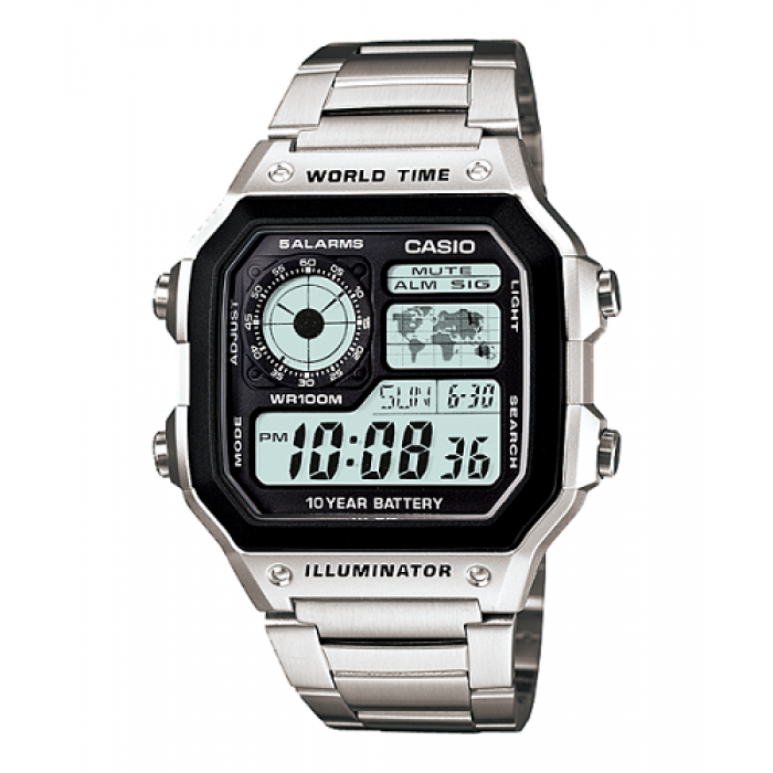 Casio Ae 1200Whd 1A Silver Stainless Watch For Men - Watch, Transparent background PNG HD thumbnail