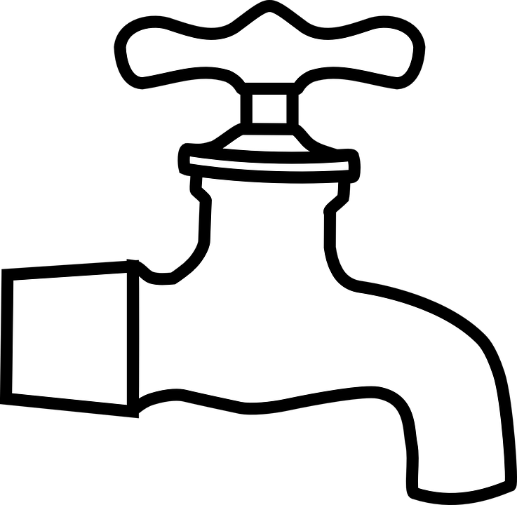 Water Faucet Plumb Bathroom Tap Metal Outlines - Water Faucet Black And White, Transparent background PNG HD thumbnail