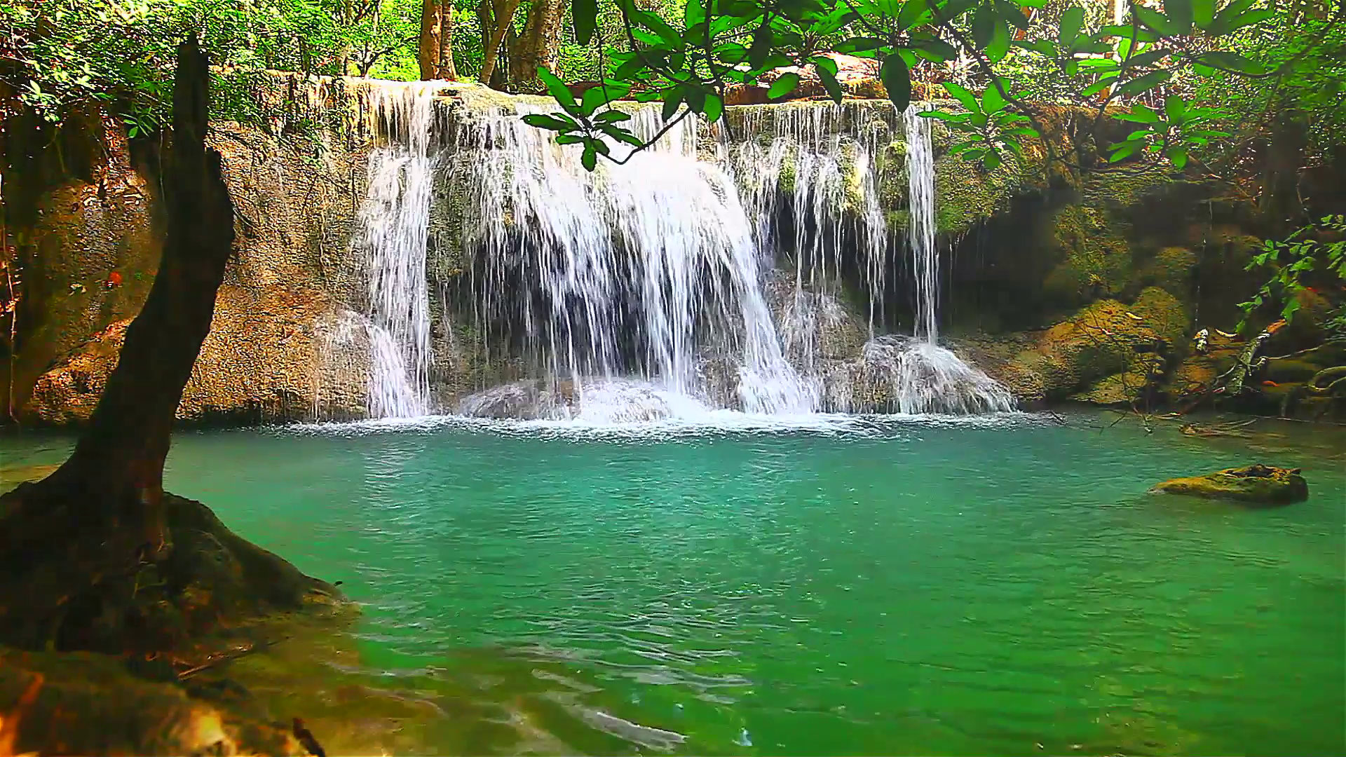 Hd: Beautiful Waterfall In Rain Forest, Flare Effect, 1920X1080 Stock Video Footage   Videoblocks - Waterfall, Transparent background PNG HD thumbnail