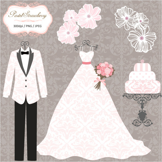 Wedding Dress And Tux Png - Luxury Wedding Dress U0026 2 Tuxedos   Personal Or Small Commercial Use Clip Art (P036), Transparent background PNG HD thumbnail