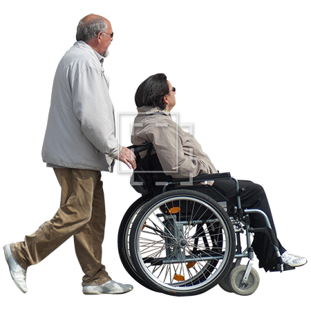 A Man Endearingly Showing His Wife Around Town While She Is Seated In A Wheelchair. - Wheelchair, Transparent background PNG HD thumbnail